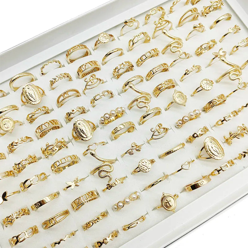 30pc/Lot Gold Color Finger Rings For Girls New Love Snake Animal Butterfly Cutout Star Pearl Thin Joint Ring Party Jewelry Women Vera Lux