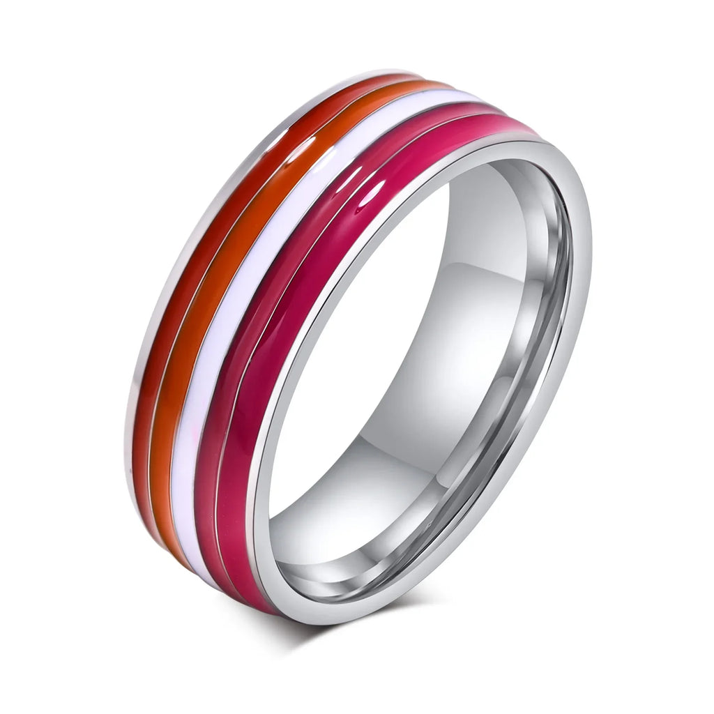 Stainless Steel Lesbian LGBT Ring for Women Couple , pride Love Promise Band Stripe Flag Color Engagement Rings Vera Lux