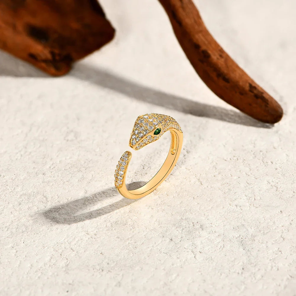 MINTYBOX Snake S925 Silver Moissanite Rings for Women D/VVS1 Lab Diamond Adjustable Ring 18K Gold Plated Luxury Fine Jewelry Vera Lux