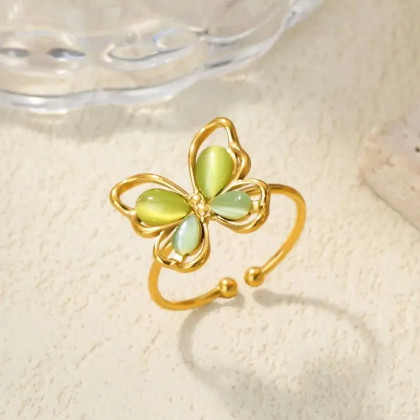 Popular Butterfly Rings For Women Gold Color Stainless Steel Geometric Opening Finger Ring Aesthetic Wedding Christmas Jewelry Vera Lux