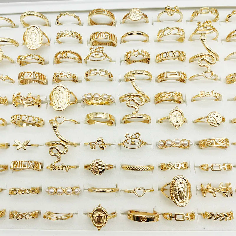30pc/Lot Gold Color Finger Rings For Girls New Love Snake Animal Butterfly Cutout Star Pearl Thin Joint Ring Party Jewelry Women Vera Lux