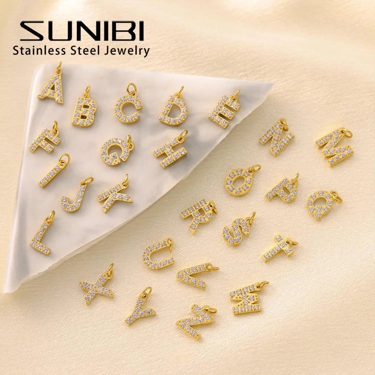SUNIBI Stainless Steel DIY 26 Initial Pendant for Women Zircon Alphabet Charm Jewelry Making Anniversary Gift Customizable Name Vera Lux