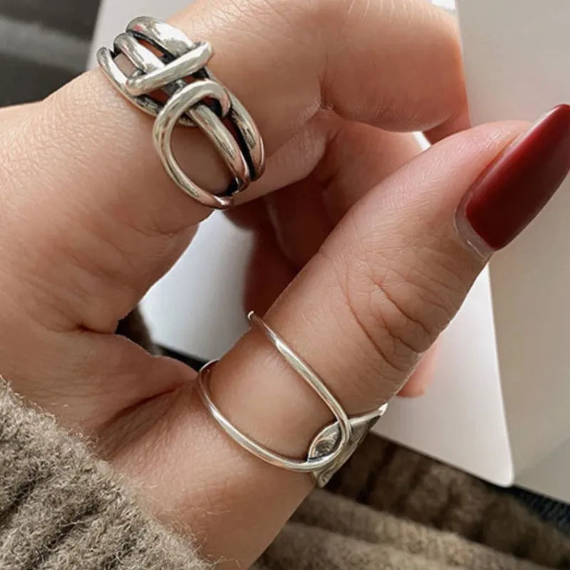 925 Sterling Silver Chain Knot Ring For Women Wrap Wide Band Rock Geometry Punk Jewelry Gift Wholesale Dropshipping Vera Lux