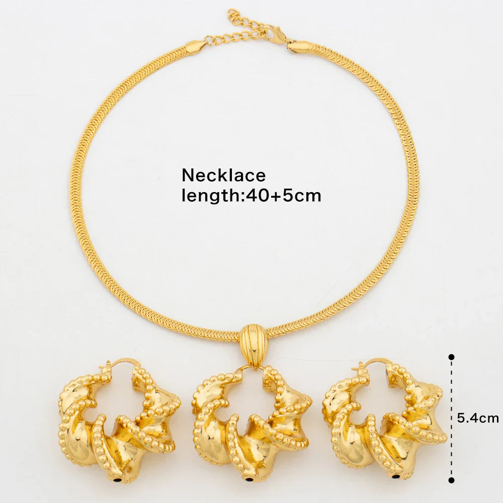 African Jewelry Set 18K Gold Plated Women Big Bold Design Earrings Pendant Wedding Bridal Fashion Necklace Bracelet Ring Gift Vera Lux