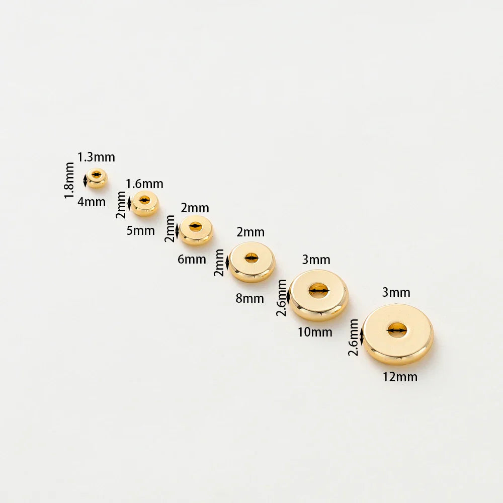 10-50pcs 14K/18K Gold Color Plated Brass 3-12mm Round Spacer Beads Flat Bracelet Beads for DIY Jewelry Findings Accessories Vera Lux