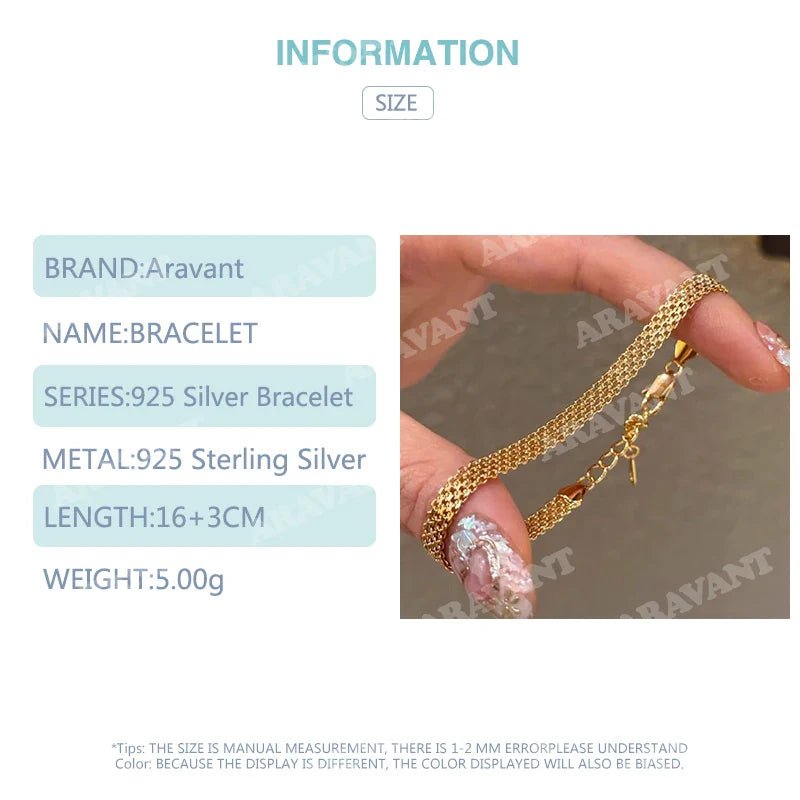 Aravant 925 Silver 18K Gold Watch Strap Bracelet Chain For Women Girls Fashion Jewelry Vera Lux