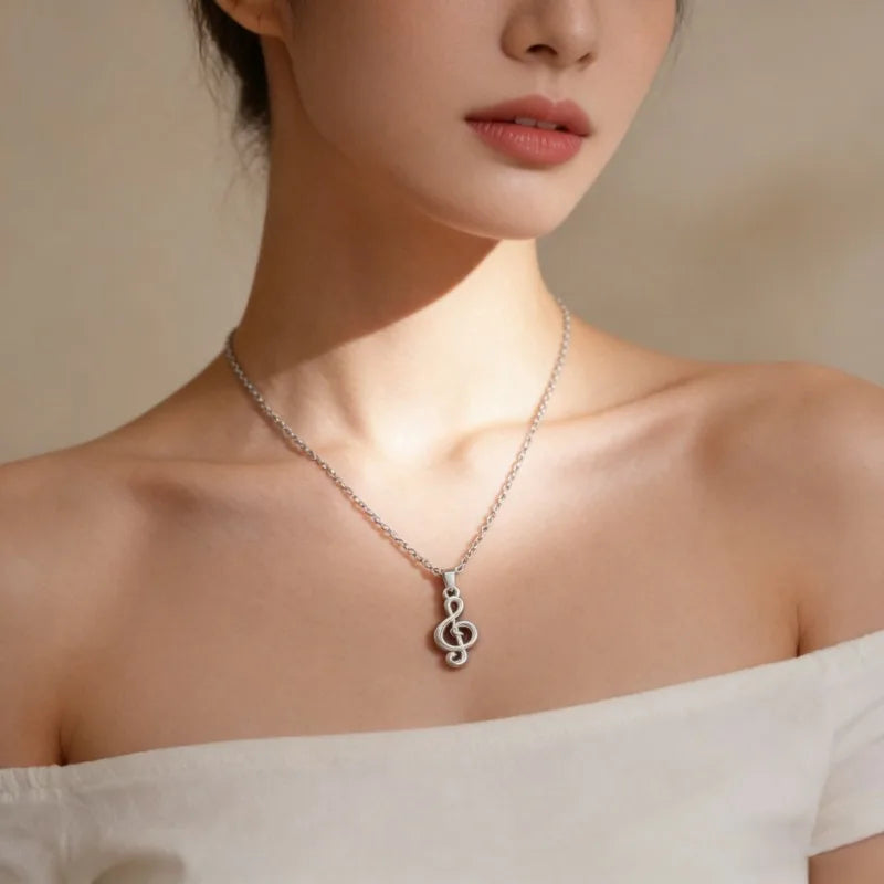 1 Piece Unisex Silvery Stainless Steel Music Note Pendant Necklace - Personalized Design Valentine's Day/Ramadan Gift Vera Lux