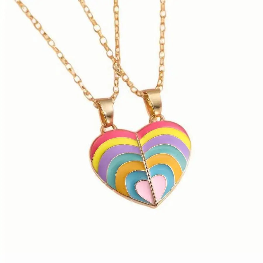1set Rainbow Heart Necklace Pendant Creative Magnetic Splicing Necklace Pendant Couple Good Friend Friendship Necklace Vera Lux