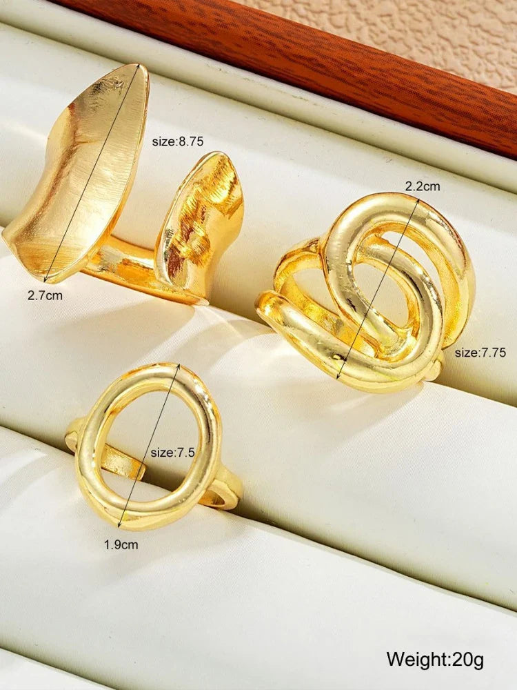 3pcs Retro Punk Exaggerated Asymmetrical Ring Set for Women Fashion Minimalist Geometric Hollow Round Unique Design Ring Jewelry Vera Lux