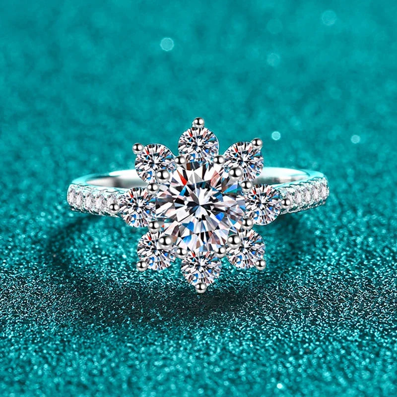 NeeTim 1ct 2ct Moissanite Eternity Ring 925 Sterling Silver with Gold Plated Wedding Flower Lab Diamond Rings For Women Jewelry Vera Lux