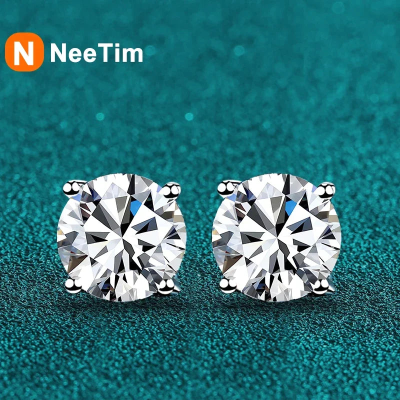 NeeTim Real 0.1-2 Carat D Color Moissanite Earrings For Women 100% 925 Sterling Silver with White Gold Plated Wedding Jewelry Vera Lux