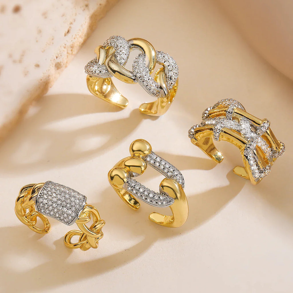 NEWBUY Brand Luxury AAA Cubic Zirconia Pave Setting Copper Jewelry Gold/Silver Mix Color Wedding Rings For Women Gift Vera Lux