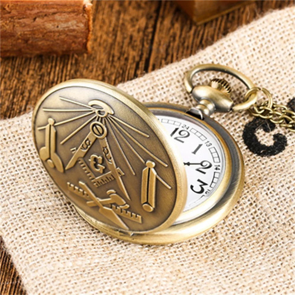 Bronze Masonic Vintage Necklace Pendant Quartz Clamshell Arabic Digital Pocket Watch The Best Gift Vera Lux
