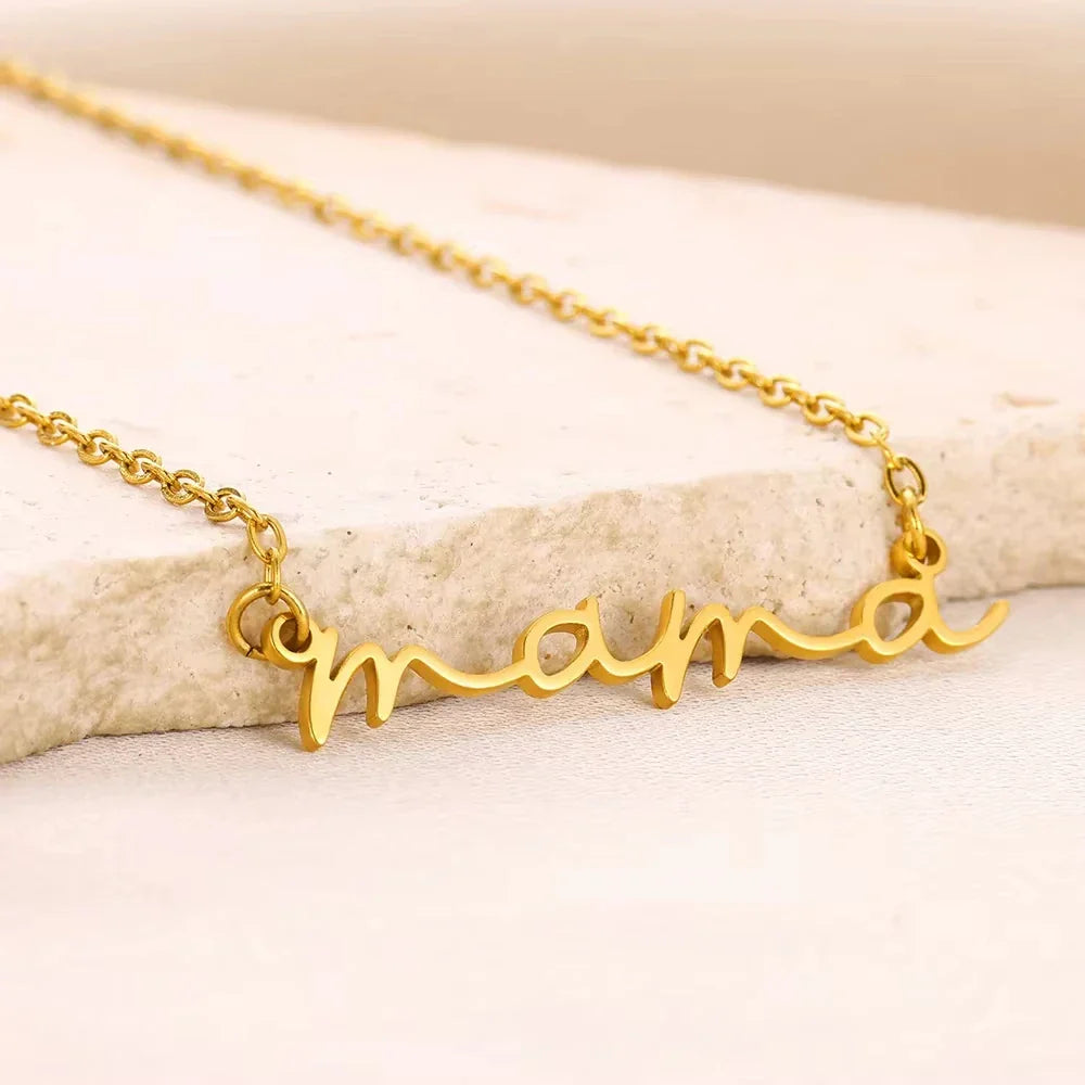 MAMA Pendent Necklaces for Women Gold Color Link Chain Stainless Steel Necklace 2025 Trend Female Choker Jewelry Gift Vera Lux
