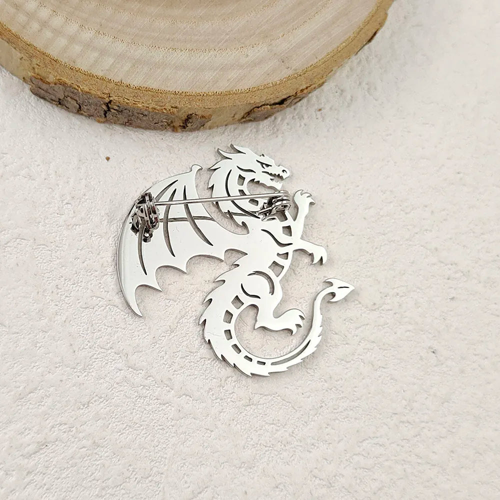 Creative punk style hollow wing dragon stainless steel gold-plated 18K brooch, black suit accessories, wedding matching set Vera Lux