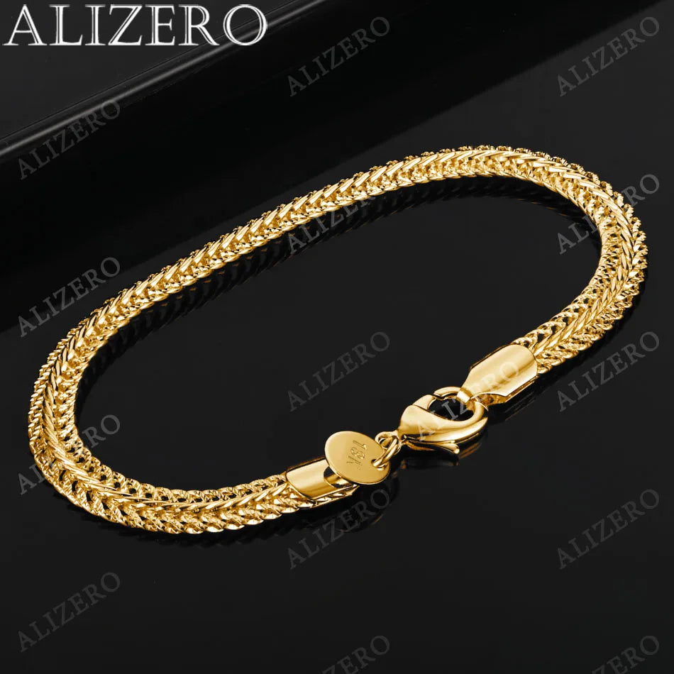 ALIZERO 925 Sterling Silver 18K Gold 6mm Sideways Chain Bracelets For Women Men Wedding Banquet Party Gift Fashion Jewelry Vera Lux