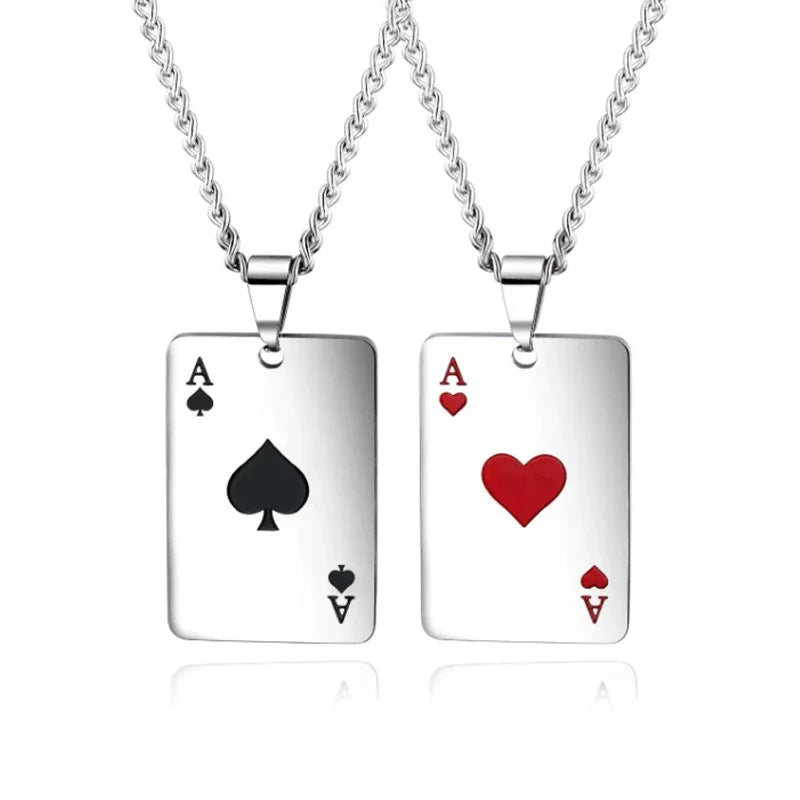 1Pcs Creative Poker Card Necklace Pendant Spades Heart Ace Trendy Hip Hop West Coast Necklace Pendant Daily Accessories Vera Lux
