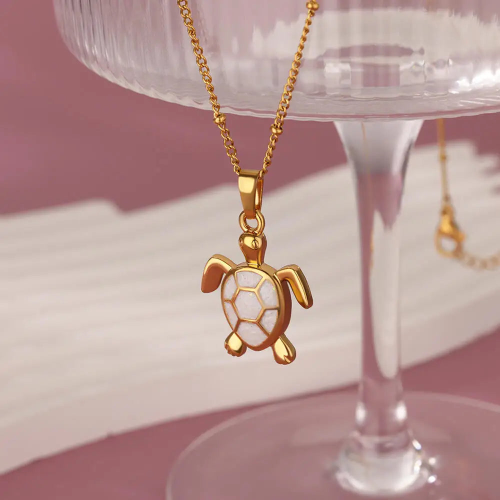 Colored Turtle Pendant Necklace for Women Summer Beach Female Charm Necklace Beads Chain Cute Stainless Steel Jewelry collar Vera Lux