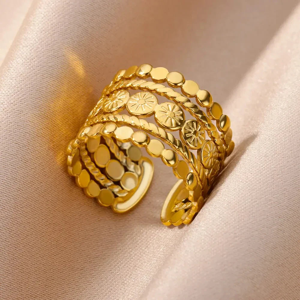 Anti-Stress Rotating Beads Rings for Women Men Gold Color Stainless Steel Double Smooth Beads Finger Ring Party Jewelry Gift Vera Lux