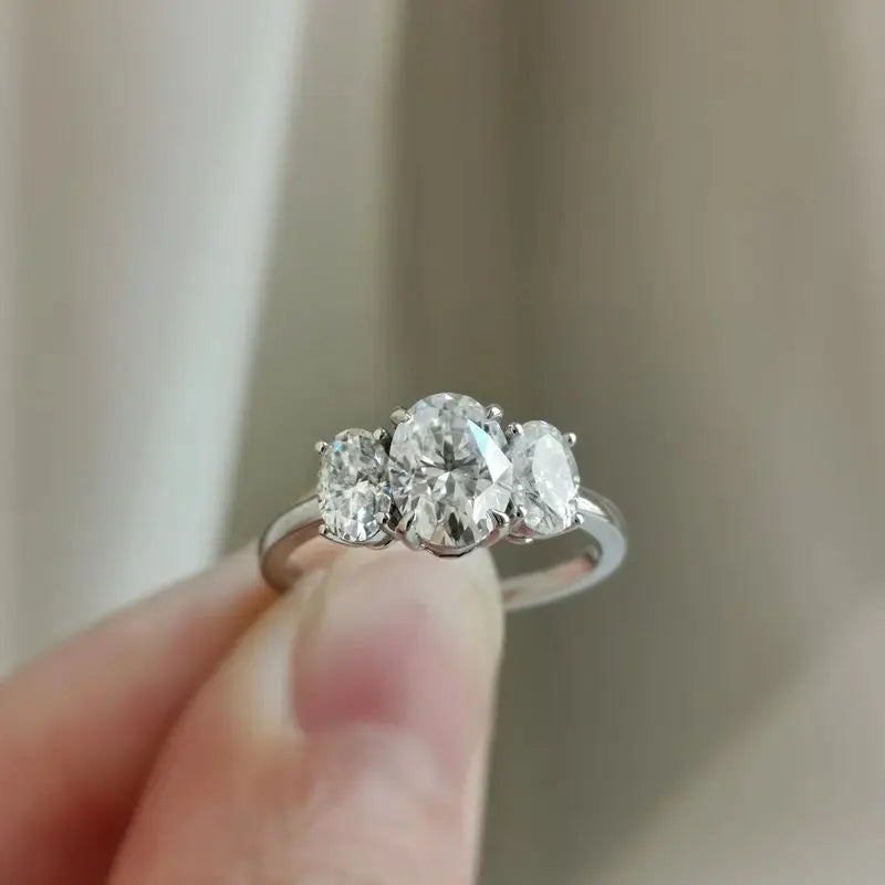 925 Sterling Silver Classic Sparkling Oval Zircon Rings For Women High Quality Wedding Party  Trendy Jewelry Anniversary Gift Vera Lux