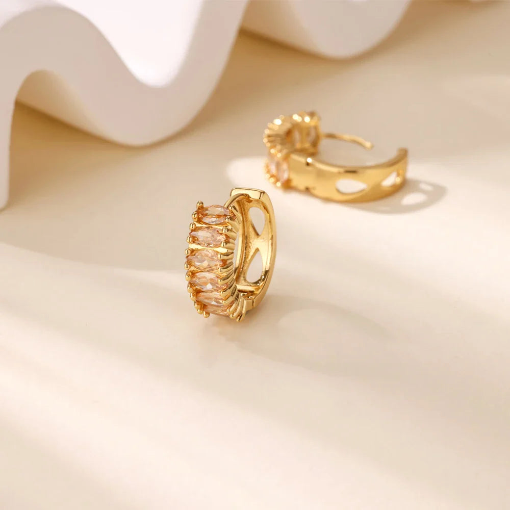 Zircon Hoop Earrings For Women Stainless Steel Gold Color Piercing Earring 2025 New Trend Fashion Wedding Couple Jewelry Gift Vera Lux