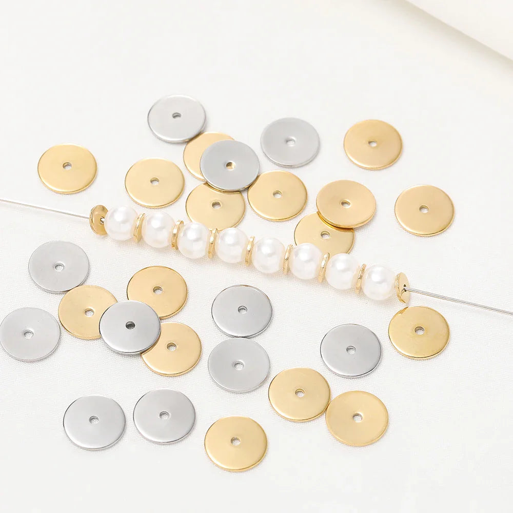 50Pcs/Pack Stainless Steel 4/5/6/8/10mm Flat Round Loose Spacer Beads For DIY Jewelry Necklace Bracelets Making Accessories Vera Lux