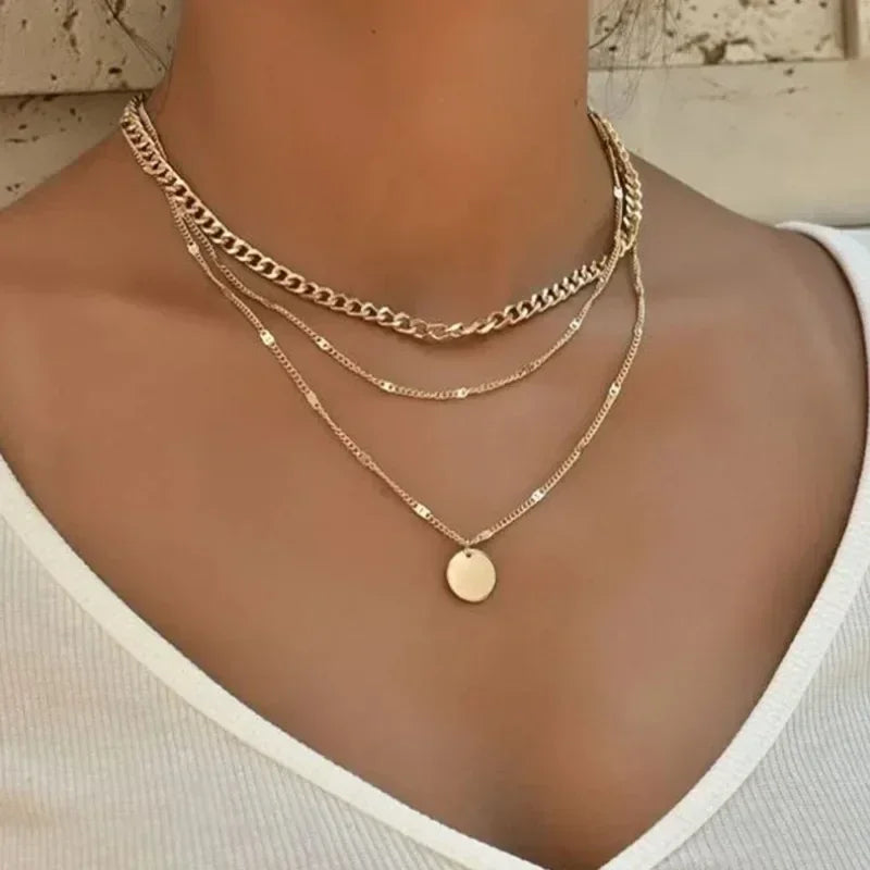 Multilayer Pendant Necklace on Neck Chain Women Crystal Zircon Heart Star Charm Layered Necklace Vintage Female Neck Jewelry Hot Femstylo
