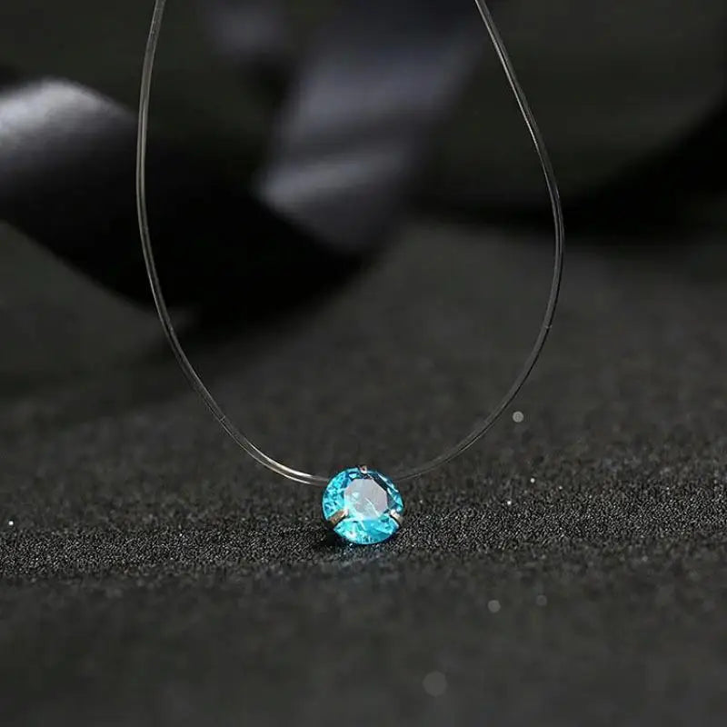 Fashion Shiny Crystal Necklace Zircon Pendant Transparent Fishing Line Invisible Ladies Necklace Jewelry Clavicle Chain Chocker Vera Lux