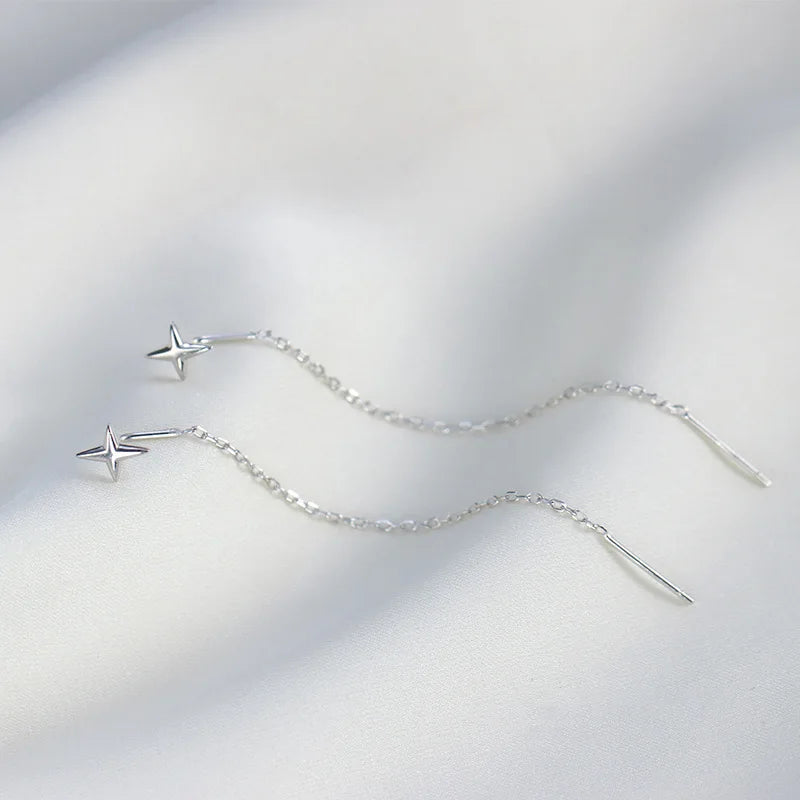 JWER S925 Silver Needle Star Line Earring for Women Tassel Drop Earring Long Chain Beads Piercing Earring Asymmetry Ear Jewelry Vera Lux