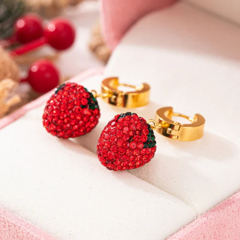 1pair Adjustable Zircon Ear Buckles Stainless Steel Strawberry Style Fashionable Wedding Ceremony Birthday Daily Jewelry Vera Lux