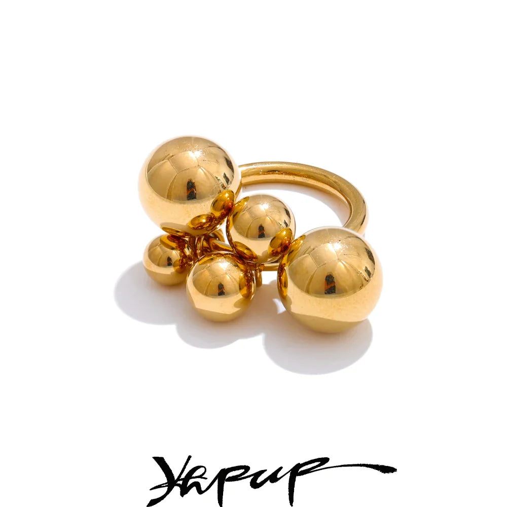 Yhpup 6789# Stainless Steel Beads Ball Handmade Ring Rust Proof 18K PVD Plated Personalized Trendy Charm Finger Jewelry 2025 Vera Lux