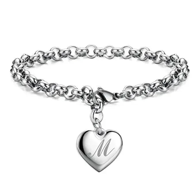 925 Sterling silver Fine 26 Letter women men chain Bracelet Charm Heart Cute wedding Personality Jewelry lady gift party 20cm Vera Lux
