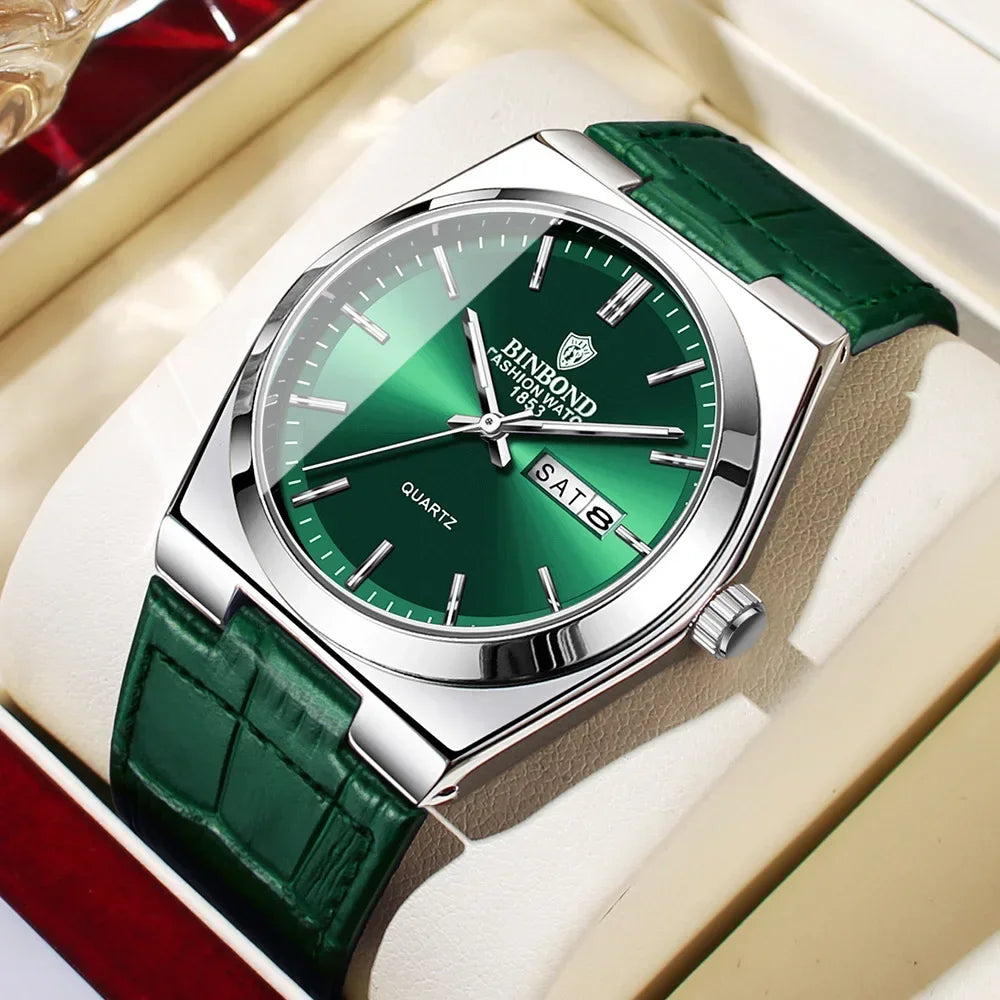 New Leather Casual Business Gold Clock Men Luxury Watch Automatic Watches Mens Fashion Quartz Wristwatches Gifts Reloj Hombre Vera Lux