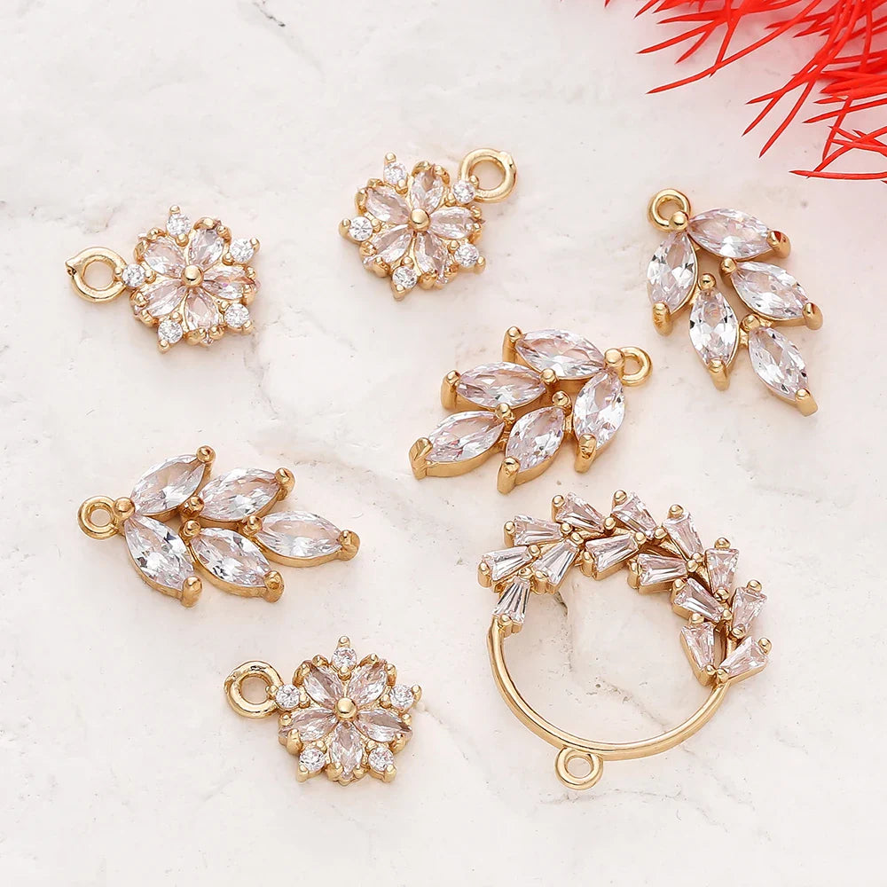 2/4Pcs 18K Gold Color Plated Various Leaves Charms Pendants with Zircon for DIY Necklace Jewelry Making Supplies Accessories Vera Lux