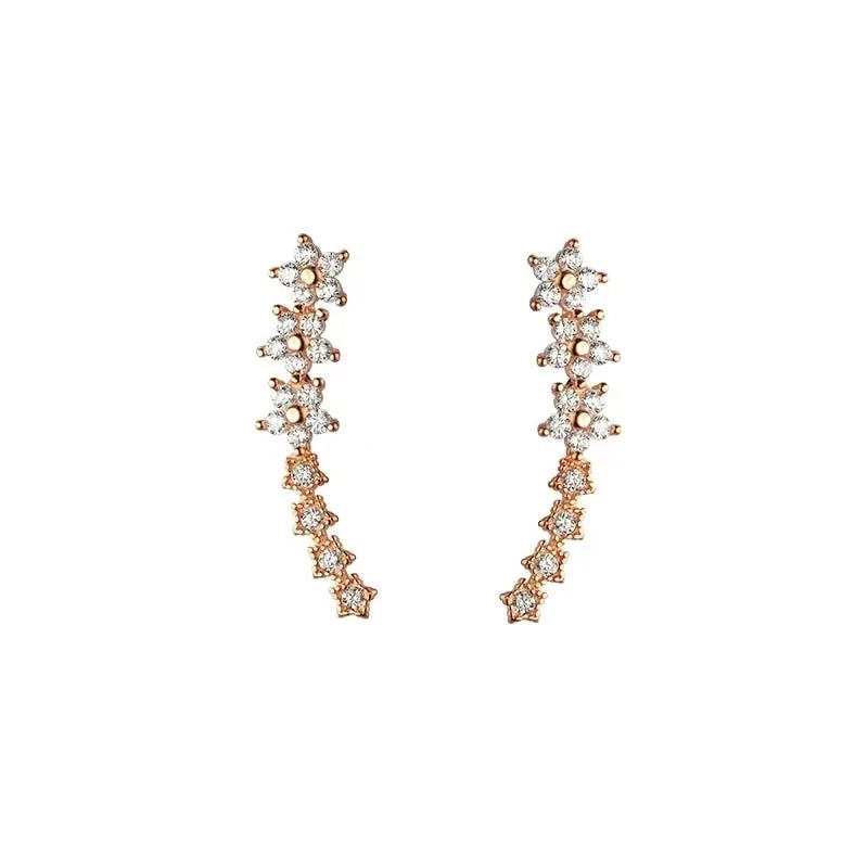 Fashion Silver Color Zircon Flower Star Stud Earrings For Women Simple Metal Piercing Climbing Earrings Jewelry Accessories Vera Lux