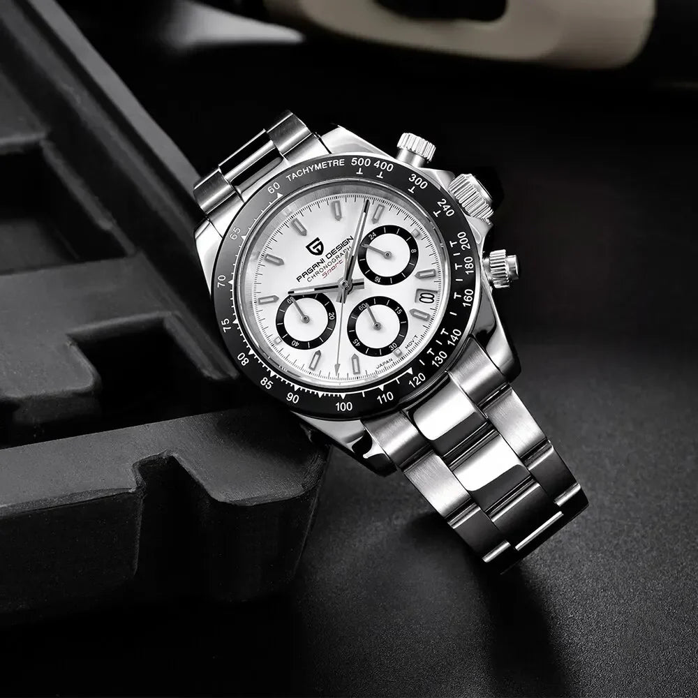 PAGANI DESIGN New Ceramic Bezel Men Quartz Wristwatches Luxurys Sapphire Glass Chronograph 100m Waterproof Stainless Watches Men Vera Lux