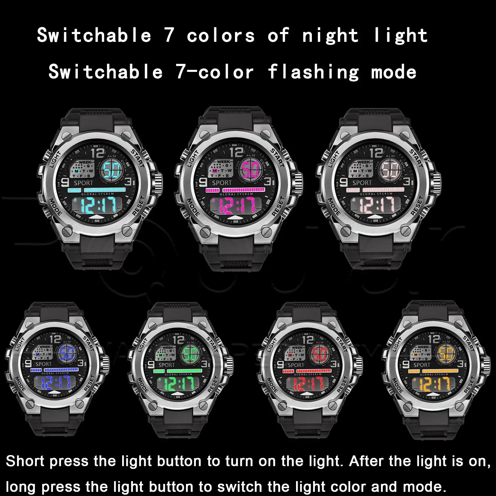 Unisex Outdoor Sports Digital Watch Big Dial LED Alarm 1237 Sport Watch for Men And Women Vera Lux