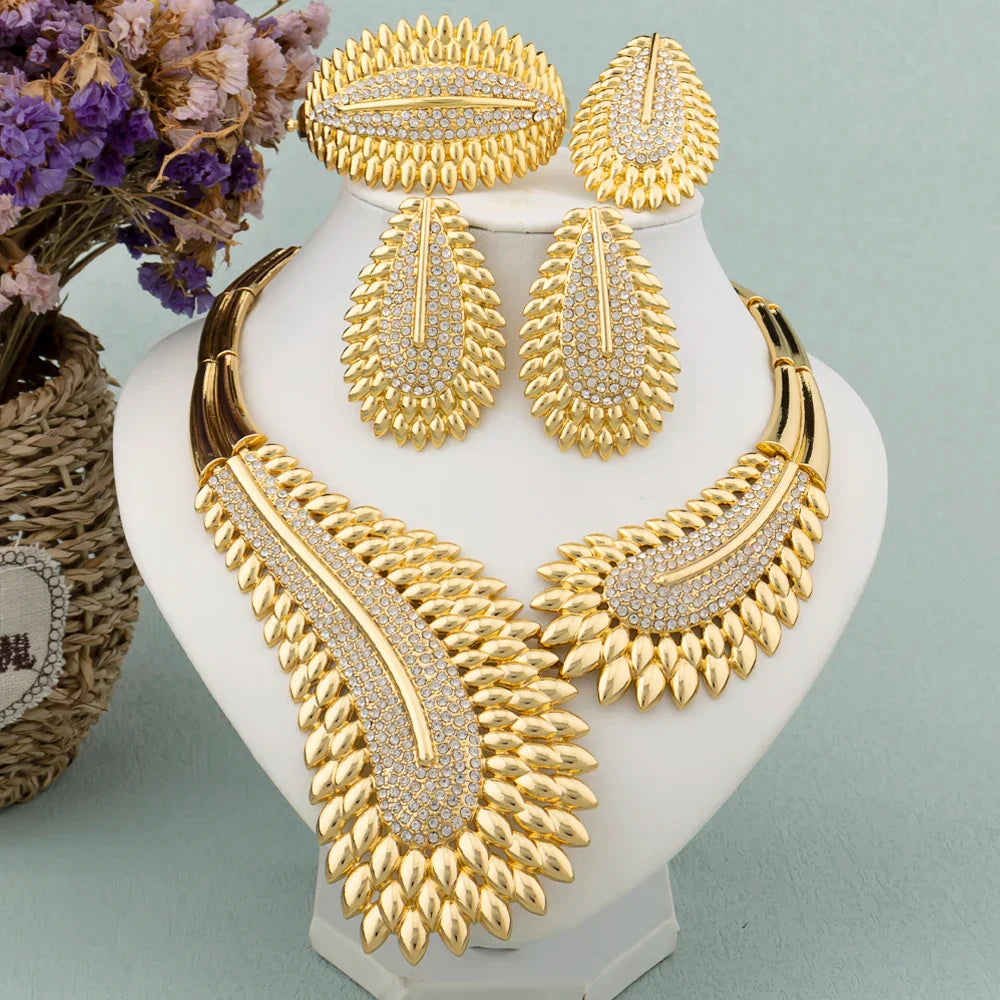 Trendy Colorful Jewelry Set for Women Zircon Collor Earrings and Necklace Large Gold Plated Bracelet Ring New Style Jewelry Gift Vera Lux