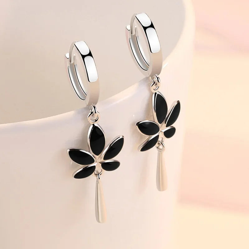 Retro Creative black Maple Leaf Eardrop New Trendy 925 Sterling Silver Earrings For Women Ear Jewelry Girl Valentine's Day Gifts Vera Lux