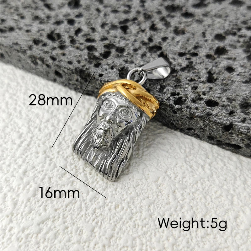 18K Gold Plated Crown Stainless Steel Jesus Headpiece Pendant Perfect Religious Gift for Baptism and Christmas Vera Lux