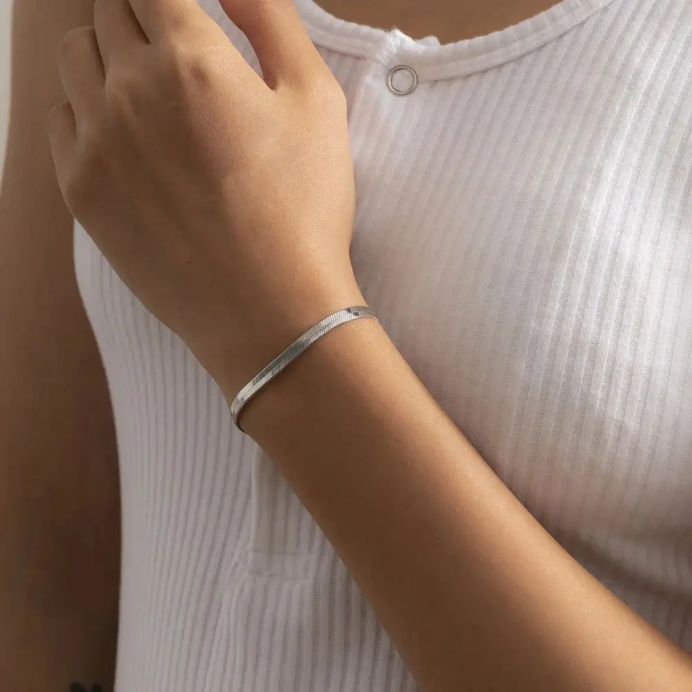 COLALA Simple Boutique Jewelry Stainless Steel Flat Snake Chain Bracelet Adjustable Women's Accessories Wholesale No Color Fadin Vera Lux