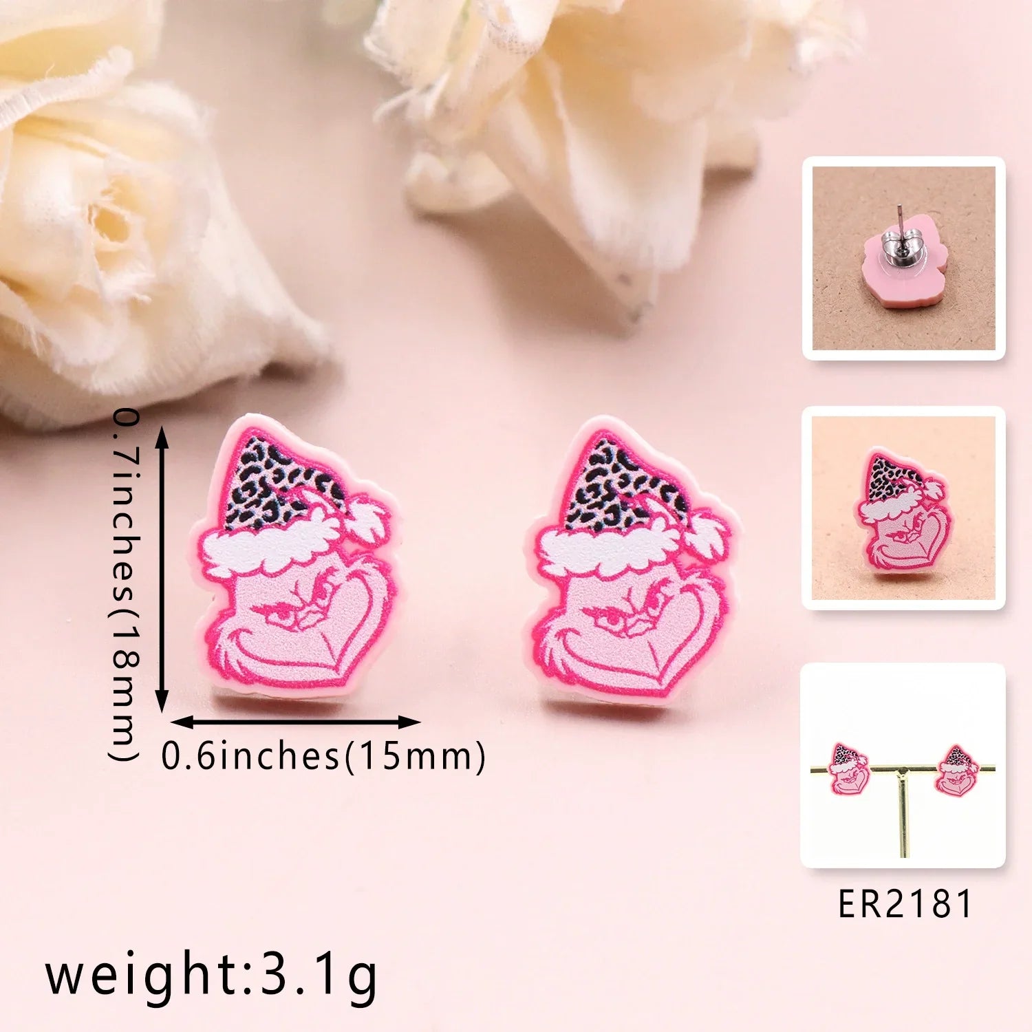 Custom Santa Hats Tree Mouse Head Turkey Glitter Acrylic Christmas Stud Earrings Stainless Steel Jewelry Wholesale Vera Lux