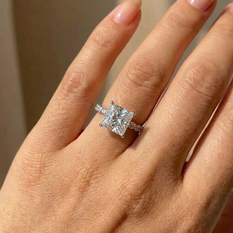 925 Sterling Silver Eternity Princess Square Cubic Zirconia Crystal Rings Women's Wedding Engagement Luxury Classic Lady Jewelry Vera Lux