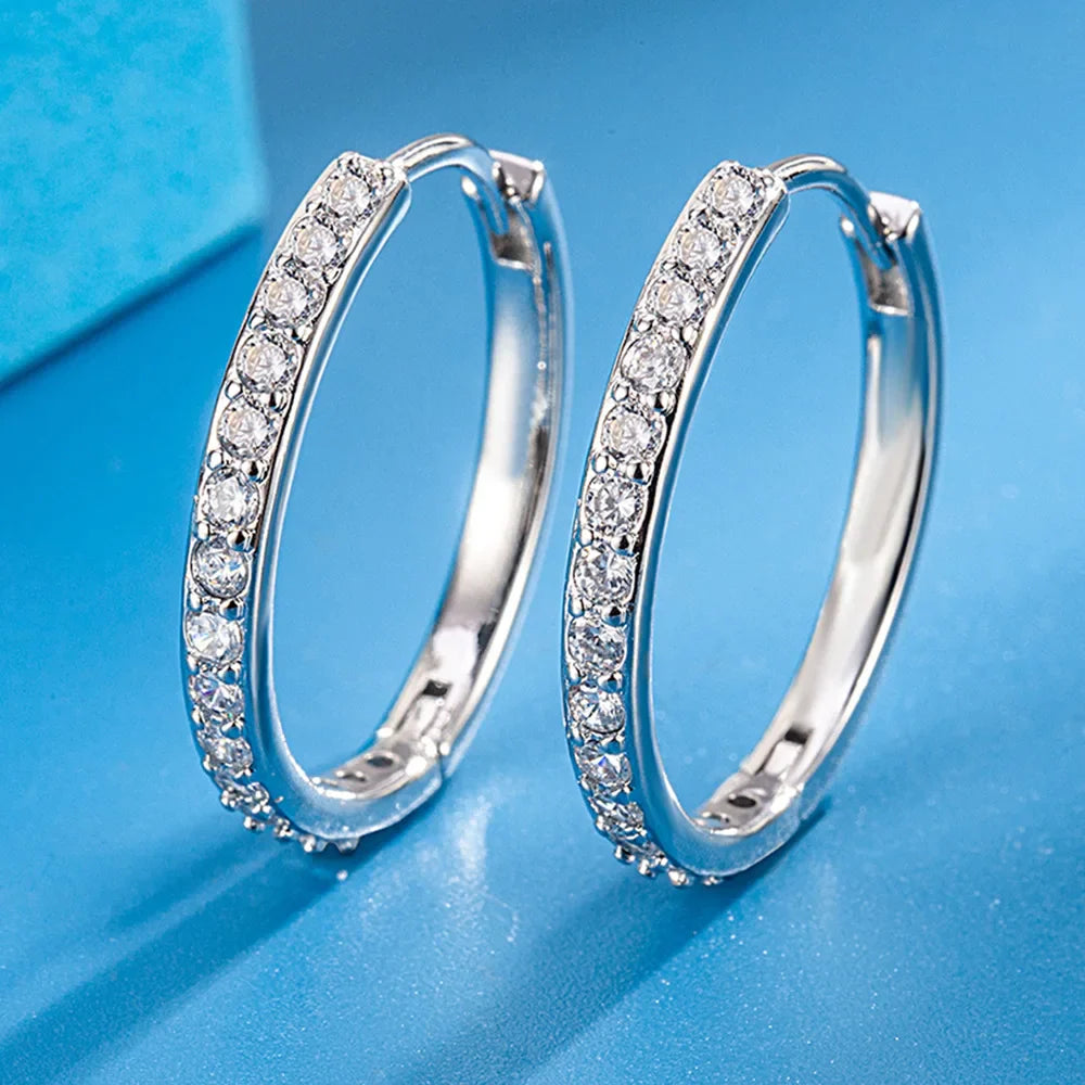 925 Sterling Silver 8/12/16/20MM Zircon Hoop Earrings For Women Wedding Engagement Luxury Jewelry Accessories Money 925 Vera Lux