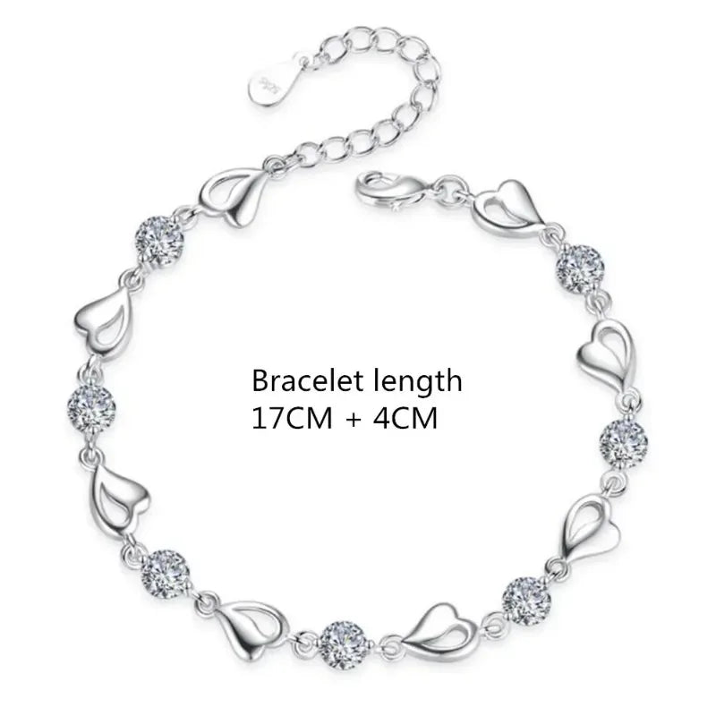 925 Sterling Silver Heart Shaped Necklace Bracelet Set for Women Vintage Korean Blue Crystal Bracelets Jewelry Set Party Jewelry Vera Lux