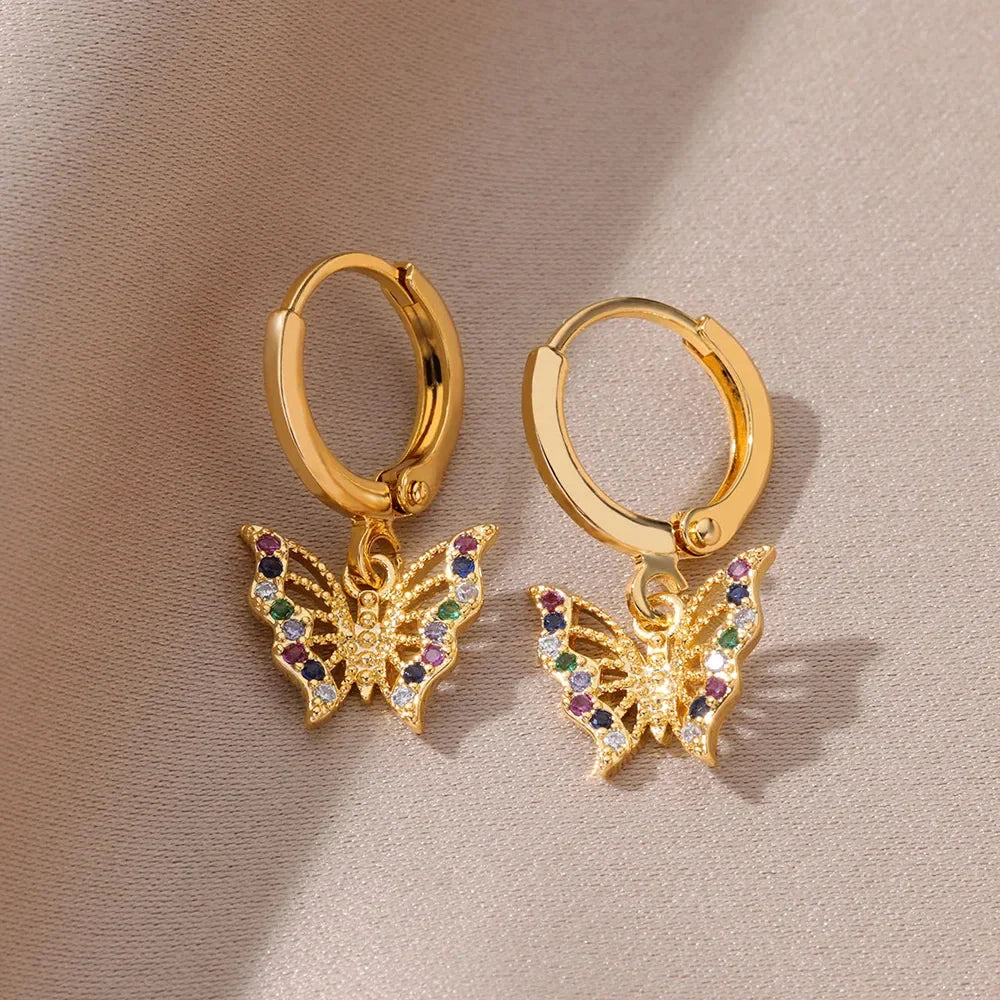 Zircon Butterfly Pendientes EarringsFor Women Stainless Steel Gold Color Butterfly Earring Trend Girl y2k Jewelry aretes mujer Vera Lux
