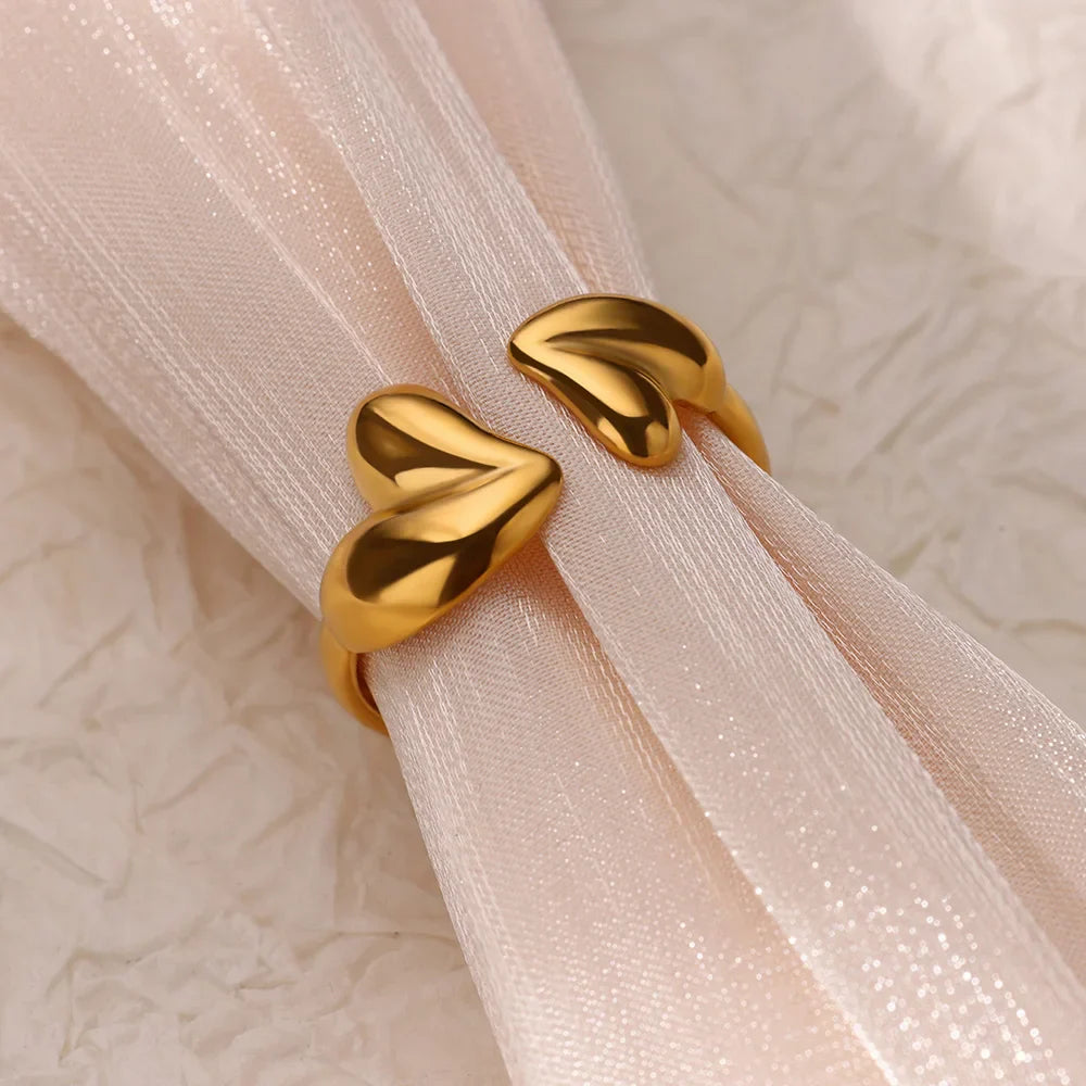 Irregular Heart Design Stainless Steel Open Rings For Women Gold Color Wedding Aesthetic Ring Jewelry Accessories Christmas Gift Vera Lux