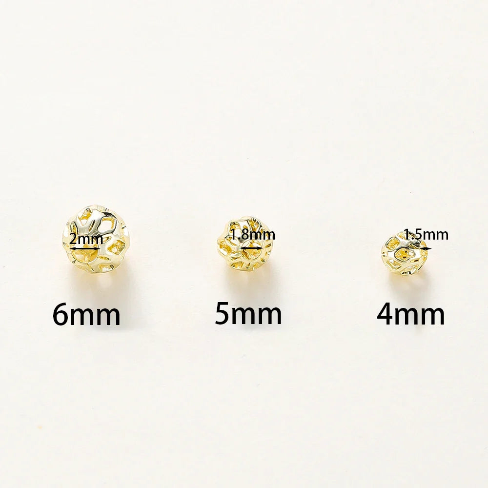 20pcs/bag 4mm 5mm 6mm 18K Gold Plated Hollow Round Spacer Bead Brass Charm Bracelet Beading For DIY Jewelry Making Accessories Vera Lux