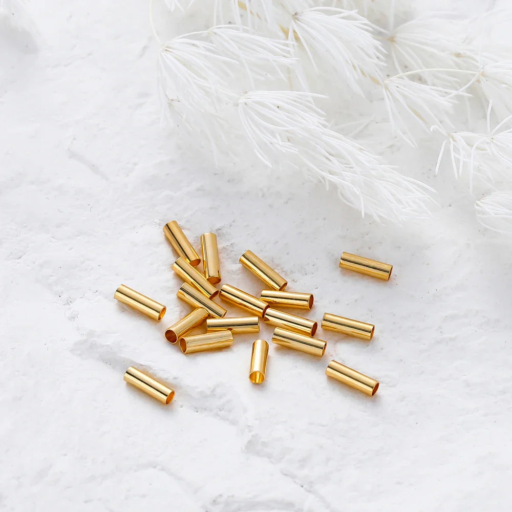 100pcs14K 18K Gold Plated Brass Noodle Tube Cylinder Straight Beads 5 6 7mm Spacer Loose Beads For DIY Bracelet Jewelry Making Vera Lux