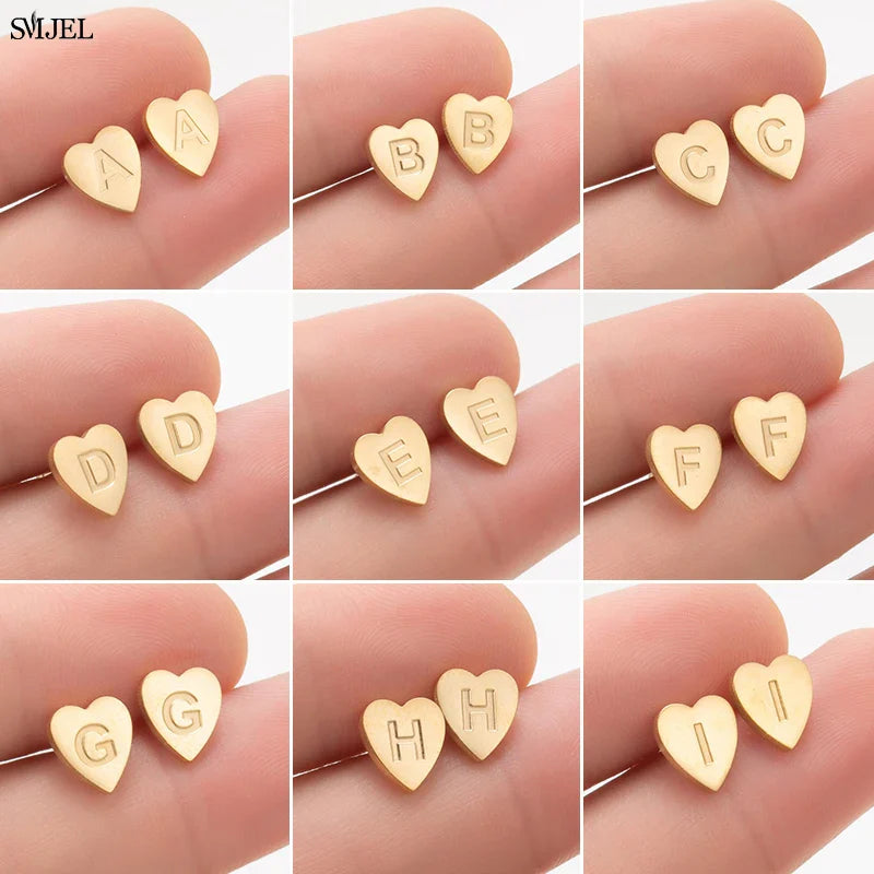 100% Stainless Steel A-Z Initial Earrings for Women Girls Personalize Letter Name Heart Stud Earring Family Jewelry Best Gifts Vera Lux
